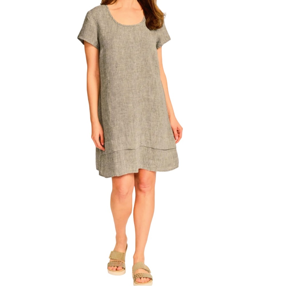 FLAX Linen One Tuck Wonderful Celery Grid Dress